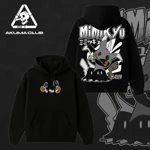 Mimikyu Anime Graphic Hoodie PKM Inspired Washed Tee Oversized Streetwear Black Cotton Sweatshirt Cute Japanese Cartoon Graphic Shirt Casual Harajuku Fashion For Anime Fans