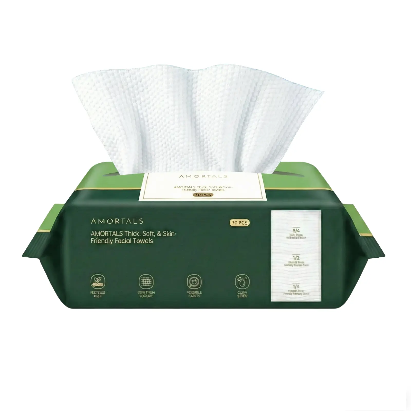 AMORTALS Dual-Sided Facial Cotton Towels (180 Count), Natural Plant Fiber Biodegradable Unscented Facial Cleansing Tools, Gentle Cleansing Wipes for Sensitive Skin, Ultra-Absorbent for Deep Cleanse, Dry Use