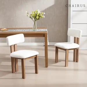CHAIRUS Farmhouse Wooden Dining Chairs Set of 2, Sherpa Upholstered Kitchen & Dining Room Chair with Open Back, Comfy Armless Side Chair for Home/Living Room/Restaurant, Sherpa Fabric, White