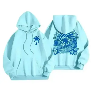 Blue Palm Puff Hoodie, Sweatshirt, T-Shirt for Women 2025 Blue Graphic Hoodie Cute Preppy Sweatshirt Long Sleeve Womenswear