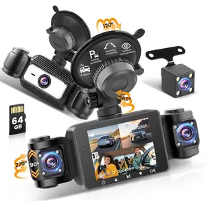 RIMOODY 4-Channel 360° View Dashcam Car Camera, Car-Mounted 1080p Front Rear Inside Cameras, 2.4 Inch Left-Right Screen, 8 IR Lamps Night Vision, 24H Parking Mode, Loop Recording, Free 64GB Card, Father's Day Gift, Car-Mounted Car Cameras, Dashcam Car Cam