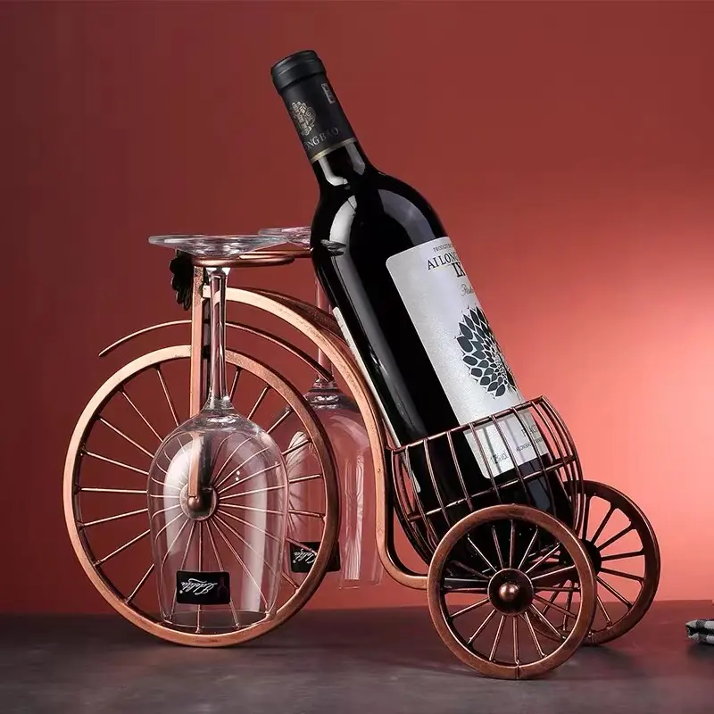 Stylish Single Bike Wine Bottle Holder with Glass Holder, Hanging Home Organiser, Kitchenware Storage Rack, Birthday