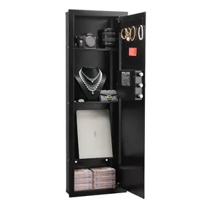 VEVOR Wall Safe, Summervibes,Summervibes, 4-Tier Hidden Wall Mounted Gun Safe with Password & Key, Q235 Cold-Rolled Steel In-Wall Box with LED Lighting, 3 Adjustable Shelves & Key Holders for Money, Jewelry, Passport, Black