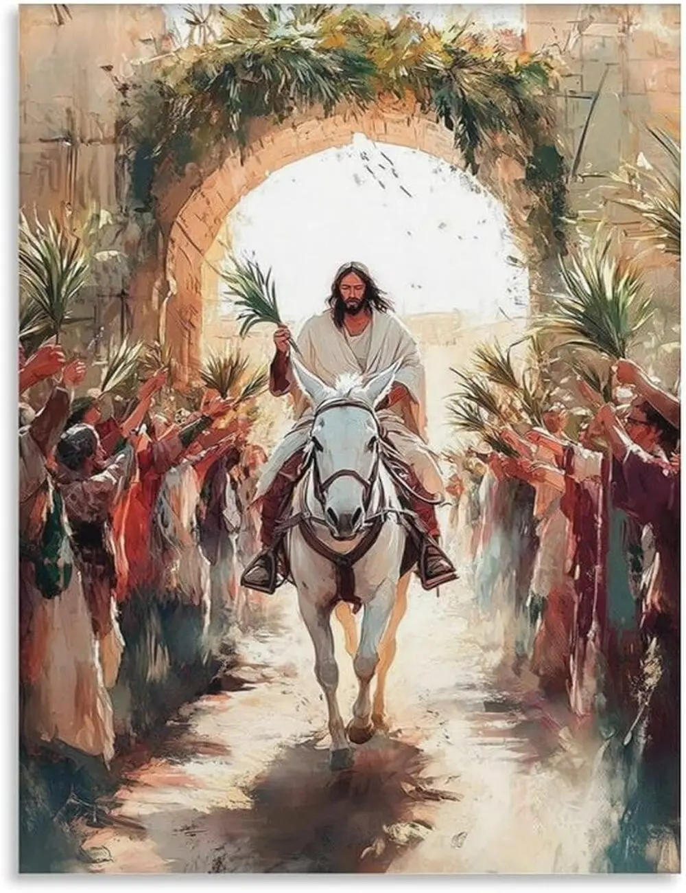 Jesus Triumphal Entry Into Jerusalem Wall Art, Palm Sunday Poster, Jesus Jerusalem Christian Canvas Painting, Religious Bible Artwork, Christian Wall Decor for Church Home Living Room Kitchen, Biblical Art Print, Faith Wall Art, Religious Canvas Poster