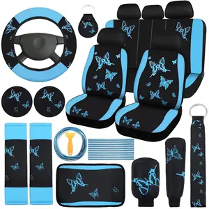 41pcs Butterfly Car Seat Full Set Butterfly Auto Accessories Women 5pcs Front and Rear Seat Covers Wrist Straps 2pcs Coasters Armrest Pads 2pcs Seat Belt Cover Accessories for Car SUV Truck Car Interior Set