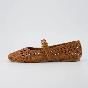 Cushionaire Women's Windsor Woven Mary Jane Flat - Soft and Comfortable Weave Ballet Flat for Women