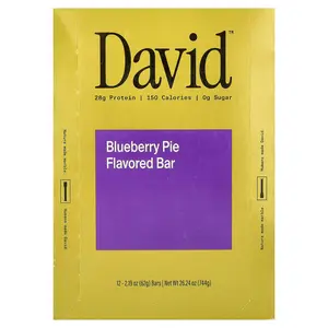 David Protein Protein Bar, Blueberry Pie, 12 Bars, 2.19 oz (62 g) Each