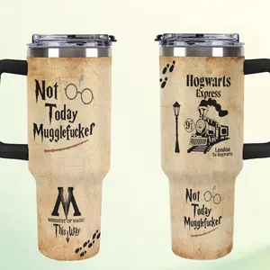 Wizard 40oz Tumbler Gift for Wizarding Fans Not Today, Funny Magic World 40oz Tumbler Christmas Birthday Halloween Present for Fans Cute Fantasy Gift Book Lover Drinkware Magical Symbols Stainless Steel Cup