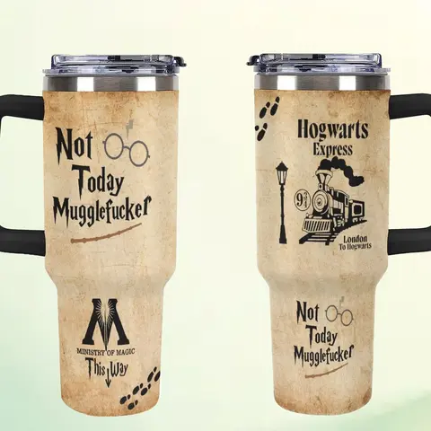 Wizard 40oz Tumbler Gift for Wizarding Fans Not Today, Funny Magic World 40oz Tumbler Christmas Birthday Halloween Present for Fans Cute Fantasy Gift Book Lover Drinkware Magical Symbols Stainless Steel Cup