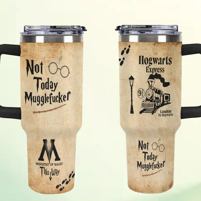 Wizard 40oz Tumbler Gift for Wizarding Fans Not Today, Funny Magic World 40oz Tumbler Christmas Birthday Halloween Present for Fans Cute Fantasy Gift Book Lover Drinkware Magical Symbols Stainless Steel Cup