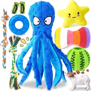 [New Deal] 9-Pack Interactive Puppy Dog Toys for Small Dogs No-Stuffing Squeaky Octopus-Shaped Toy, Cute Plush & Engaging Chew Toys for Puppy Teething to Keep Them Busy