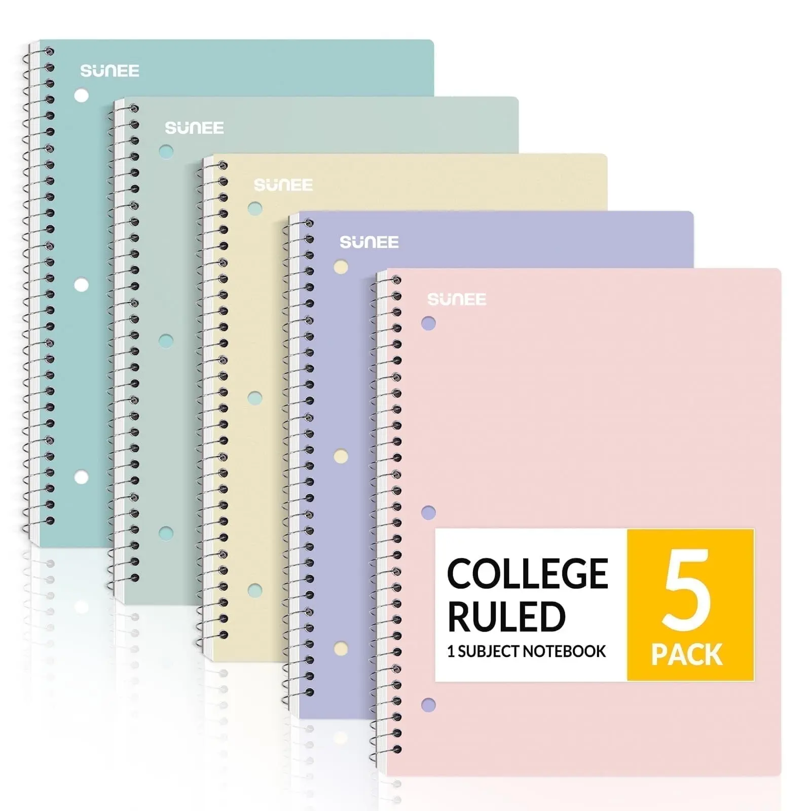 Spiral Notebooks 5 Pack, College Ruled 70 Sheet Notebooks, 3 Hole Punched Lined Paper for School, Office and Note Taking, Perfect for Back to School, Back to College, and Summer Classes