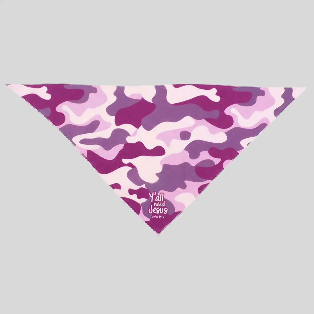Paws & Pray Pet Bandana - LG/XL, Small/Medium Sizes, Classic Triangle Tie-On Adjustable Cotton, Purple Camouflage Dog Neck Accessory with "Y'all Need Jesus" Design, Machine Washable, Share the Good News