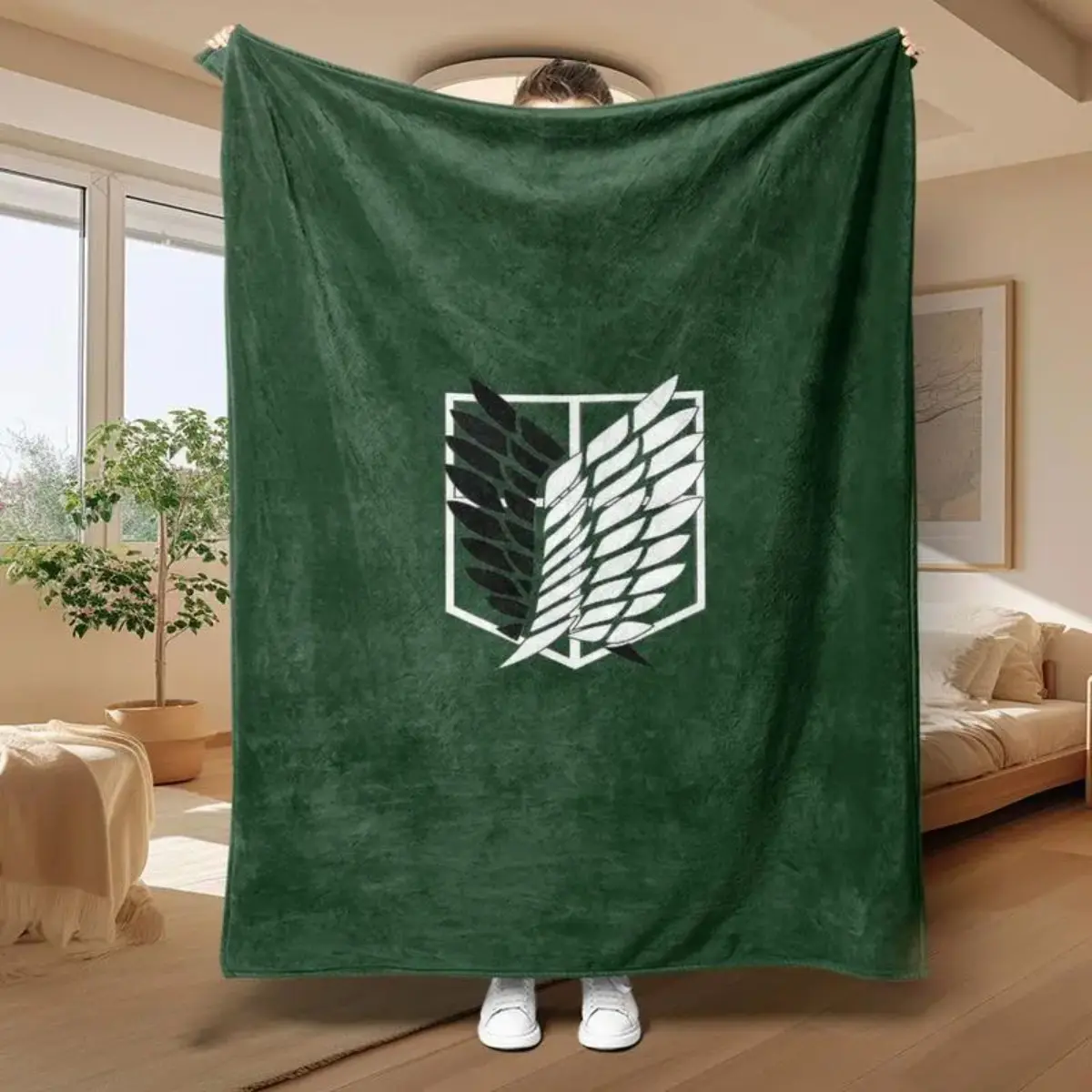 Attack Titan Survey Corps Badge-Themed Throw Blanket, Warm, Soft, Lightweight Comfortable Blanket for Bedroom, Seasonal Bedding for Home Use, Ideal Gift for Anime Fans, Throw Blankets, Blankets For Bedroom