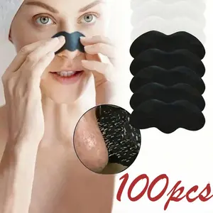 100/50pcs/10pcs Black & White Nose Strips (Needs To Be Moistened Before Use), Natural Charcoal Blackhead Removal Cleansing Strips, Large Size Self-Adhesive Nose Pore Strips For Men & Women