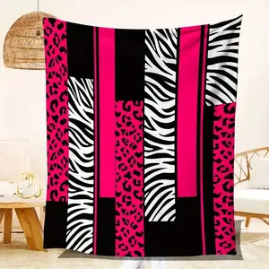 Geometric Leopard Zebra Stripe Blanket, Luxury Flannel Throw, Soft Warm Plush, Home Bedroom Sofa Travel Gift, Ultra Light, No Pilling, Leopard Print Blanket