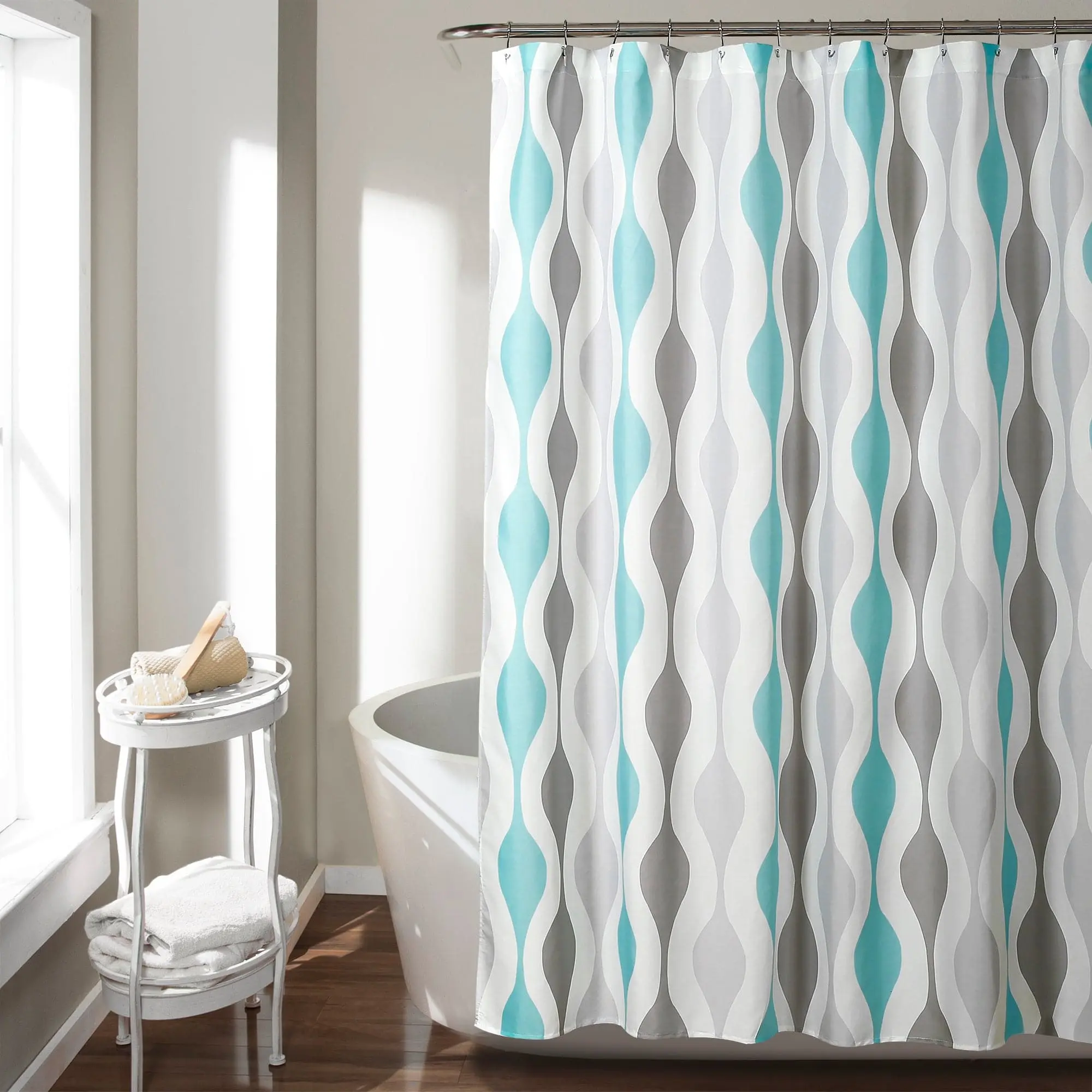 Lush Decor Mid Century Geo Polyester Shower Curtain - 72"h x 72", Lightweight Geometric Print, Iron-Friendly, Bleach-Safe, Cold Wash Compatible, Hooks/Rings Compatible, Suitable for Multiple Home Bathroom Styles, 72"H X 72"W