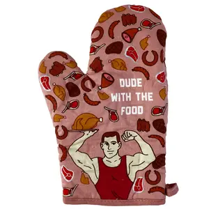 Dude With The Food Oven Mitt Funny Meat Chef BBQ Protein Graphic Kitchen Glove Funny Graphic Kitchenware Bakeware Fitness  Funny Food  Novelty Cookware Pink