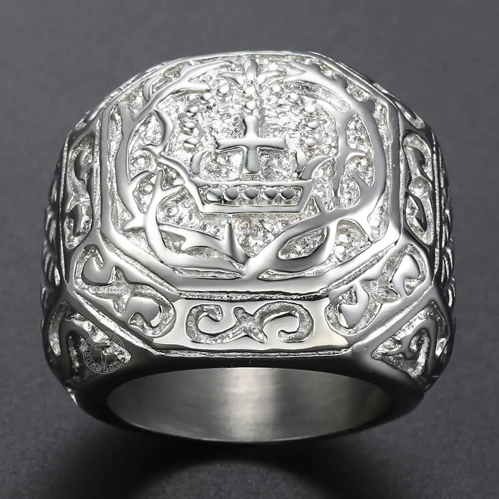 316L Stainless Steel Ring for Men Rock N Roll Carved Cross Crown Mens Ring Fashion Jewelry Gift