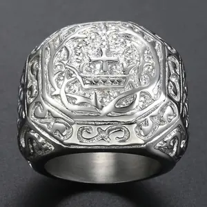 316L Stainless Steel Ring for Men Rock N Roll Carved Cross Crown Mens Ring Fashion Jewelry Gift