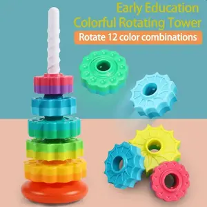 Rotating Rainbow Tower Stacking Puzzle Toys Safety and Environmental Protection Colored Children's Toys Boy Girl