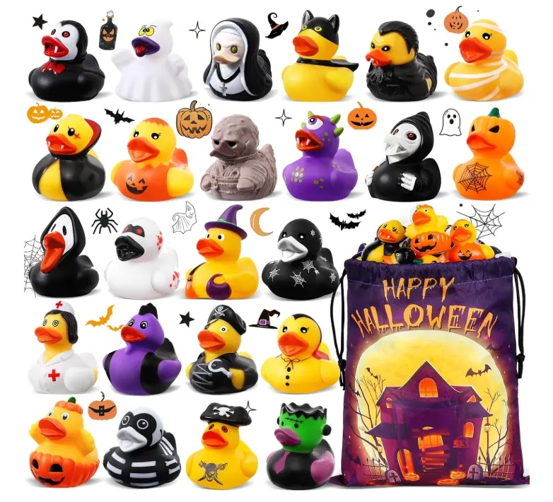 24 Pcs Halloween Rubber Ducks Bulk with Bag for Jeep Ducking Party Favors | Cruise Ducking Goodie Bag Fillers Stuffers, Halloween Treats Non Candy for Kids, Birthday Classroom Prizes Rubber Duckies