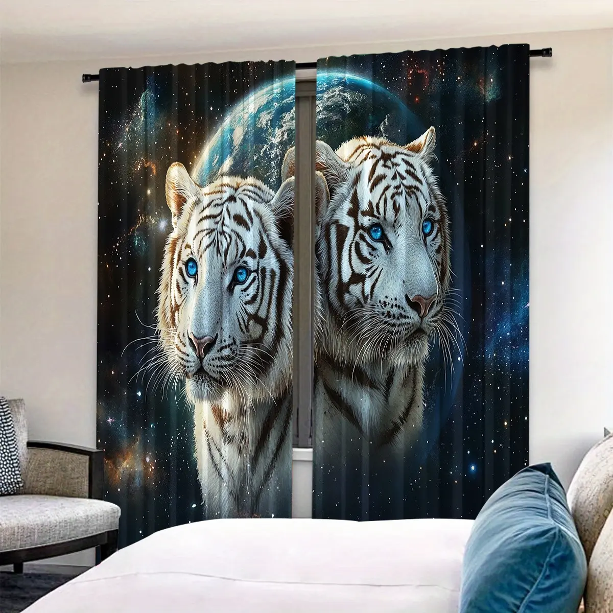 High-Quality Polyester Tiger Pattern Curtains Set, Durable Fashionable Daily Accessories, 2-Piece Living Room & Bedroom Drapes, Window Curtain, Room Decor Curtain