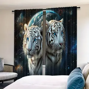 High-Quality Polyester Tiger Pattern Curtains Set, Durable Fashionable Daily Accessories, 2-Piece Living Room & Bedroom Drapes, Window Curtain, Room Decor Curtain