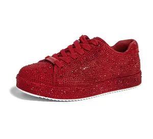 LUCKY STEP Platform Rhinestone Fashion Glitter Sneakers Sparkly Bling Bedazzled Wedding Bridal Shiny Shoes for Women Non-slip TPR Outsole Casual Footwear