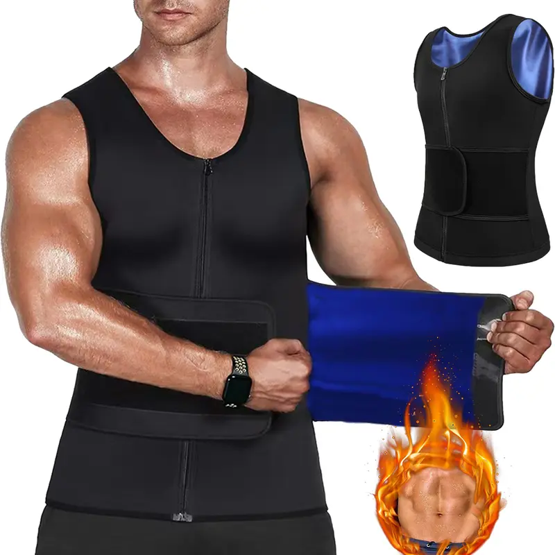Men Body Shaper Sauna Sweat Vest Workout Tank Top Abdomen Reducer Waist Trainer Belly  Shapewear with Zipper Compression Garment Compression Shirt Activewear