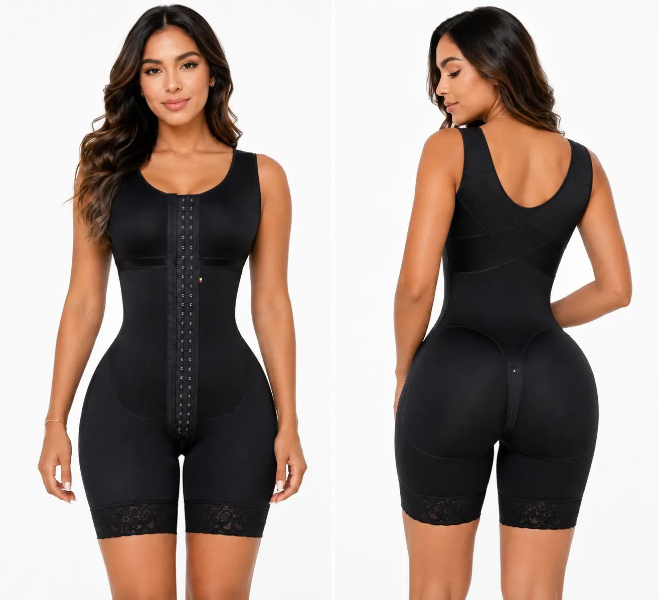 Fajas Colombianas Sale Stage 2 Faja Shapewear, Short High Back Powernet Fabric with Adjustable Built-in Bra & Zipper Crotch for Hourglass Curves, Leg, Day, Everyday, Compression, Women
