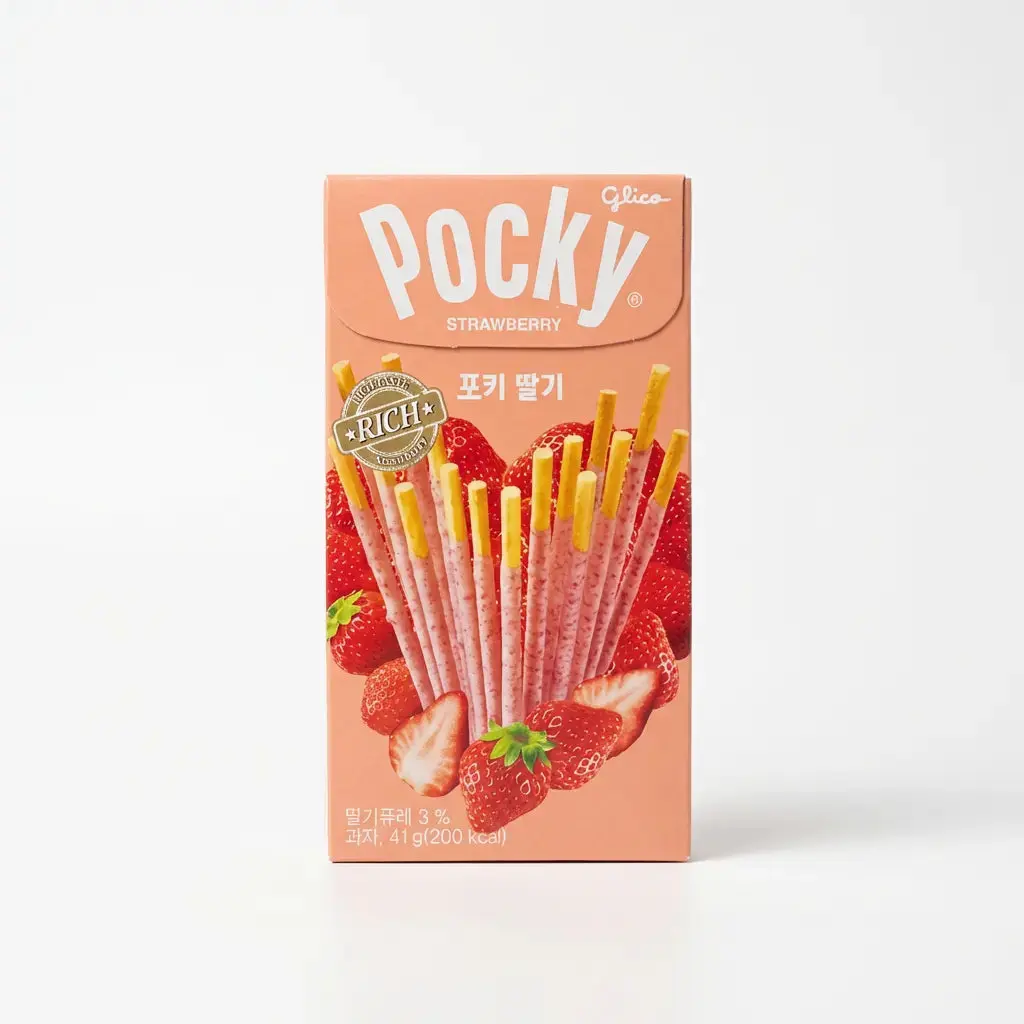 Sweet Glico Pocky Strawberry Milk-Based Biscuit Stick Snacks, 41g, Japanese Import, Room Temperature Storage