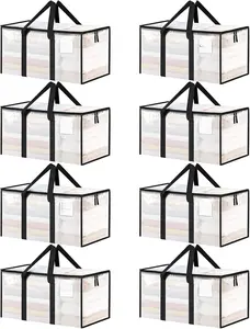 8 Pack Extra Large Heavy Duty Moving Bags, Clear Storage Bins with Lids, Reinforced Handles & Heavy-Duty Zippers Moving Boxes Storage Bags Totes for Clothes Packing, Dorms, College Supplies, Clear