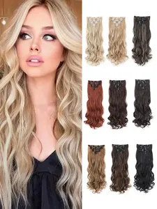 22 Inch Long Wavy Clip-in Hair Extensions, Gorgeous Fluffy Wigs for Women, Synthetic Hairpiece for Daily & Party Use, Synthetic Curly Hair