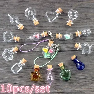 10 Random Creative Handmade Glass Wish Bottles with Wooden Stoppers, Star Bottle Decorative Craft Bottles for Home Hotel Room Decoration