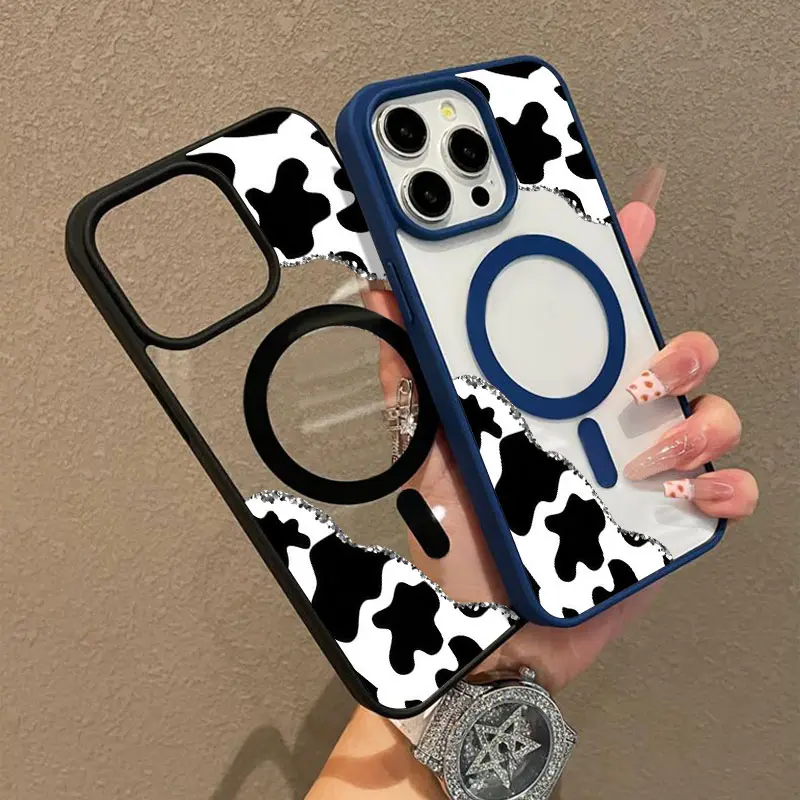 Premium Magnetic Case for iPhone17air /11/12/13/14/15/16/promax Cow Print Corner collage |       MagSafe Ready, Anti-Fall, and Ultra-Thin Design |       Perfect for Everyday Use springtok aesthetic pattern design protective phone case magsafe magnetic lux