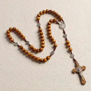 Handwoven 59 10mm wood grain beads round beads rose beads corner beads rosary necklace jewelry