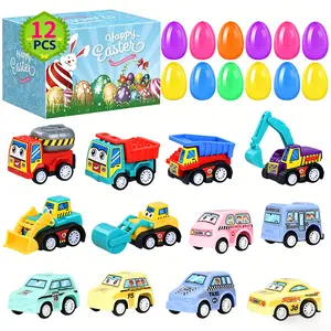 12 Pack Prefilled Easter Eggs with Pull-Back Toy Cars – Colorful Vehicle Egg Fillers