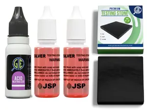 JSP Silver Test Acid Jewelry Testing Kit with 2 Solutions Neutralizer 2 x 2 Test Stone for Authenticity Value & Easy Appraisal
