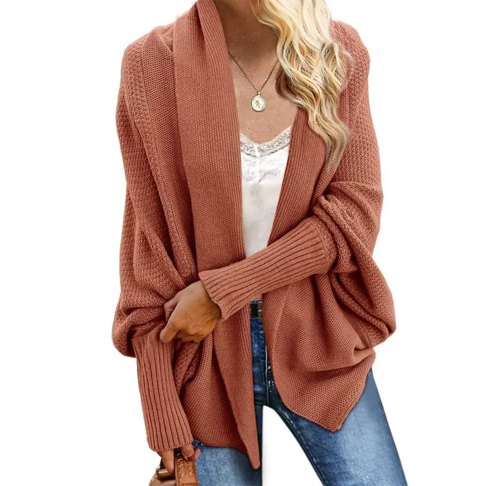Lannew Women's Kimono Batwing Cable Knitted Slouchy Oversized Wrap Cardigan Sweater