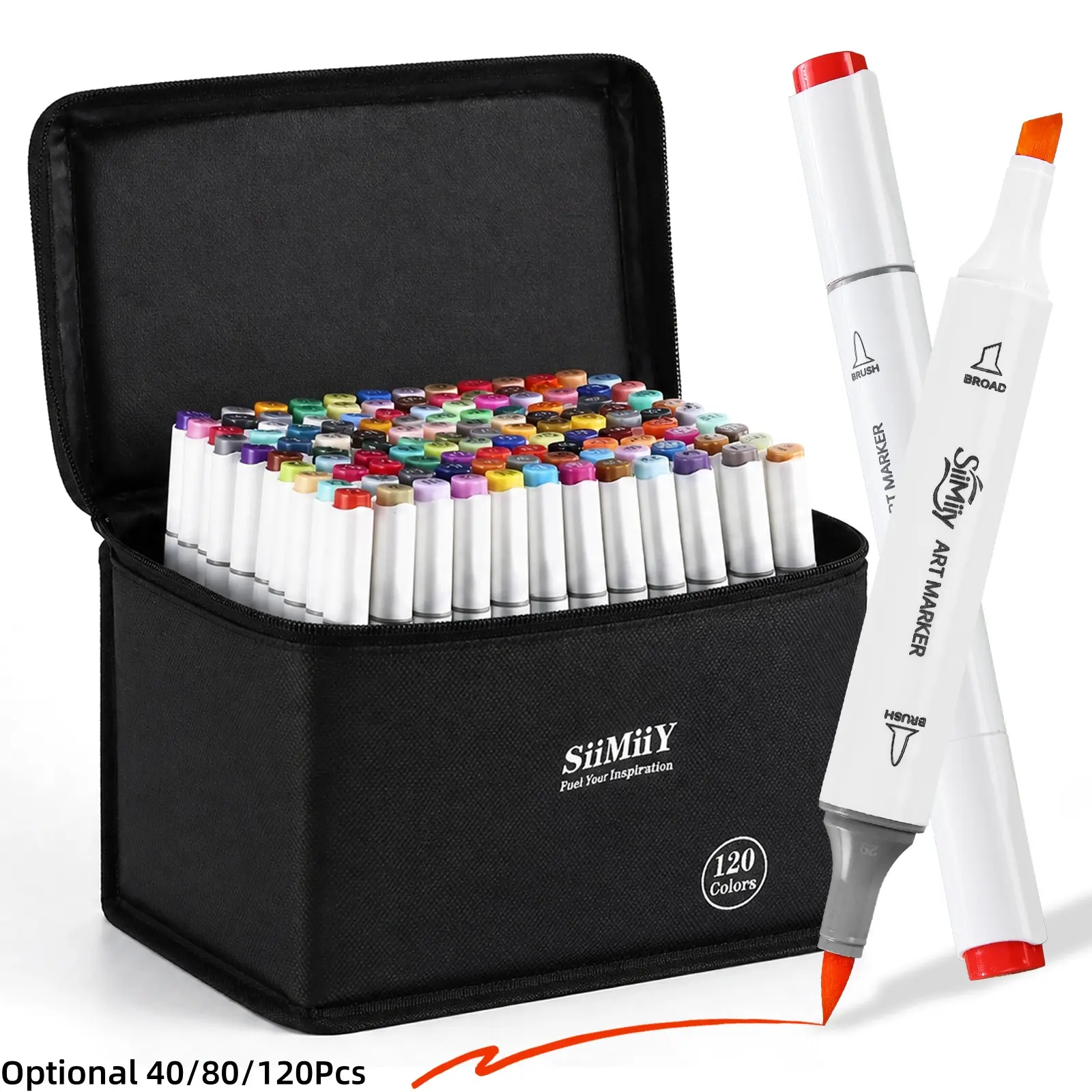 Siimiiy Art Markers,40/80/120 Colors Soft Brush & Chisel Permanent Alcohol Markers, Dual Tip Artist Sketch Art Markers Set for Adult Coloring Book, Aesthetic Cute School Supplies, Stationery Supplies, Pens for Drawing Coloring Illustrations