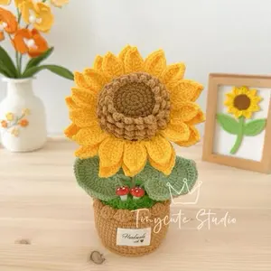 Crochet Handmade Sunflower Flowerpot - Versatile Decorative Gift for Mother's Day, Women's Day, Graduation, Valentine's Day & More