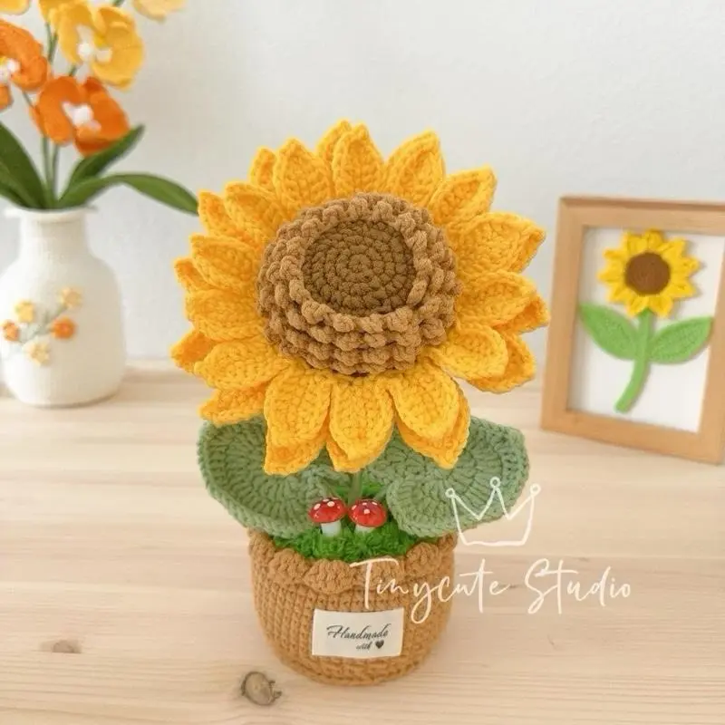 Crochet Handmade Sunflower Flowerpot - Versatile Decorative Gift for Mother's Day, Women's Day, Graduation, Valentine's Day & More