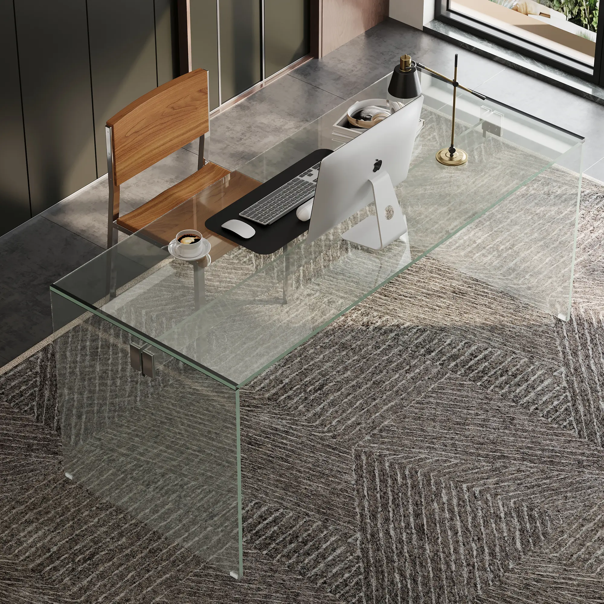 Clear Tempered Glass Writing Desk – Minimalist Modern Computer Table with Metal Joints for Home Office or Study