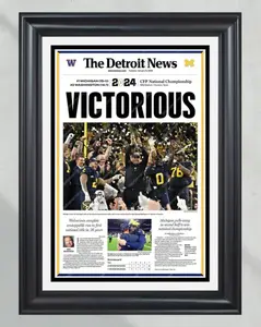 New, 2024 National Champions: 'VICTORIOUS' - Michigan Wolverines' Triumph Over Washington Framed Print Decor Decoration