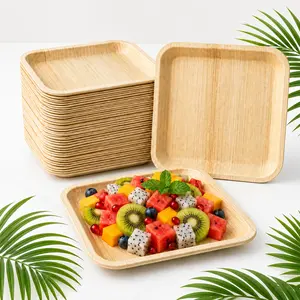 6in/10in 50/100/300pc Square Heavy-Duty Compostable Palm Leaf Plate & Cutlery Sets｜Toxin-Free, Plastic-Free Bamboo Wood Wooden Rustic snack