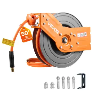 【fathersdaygift】VEVOR Retractable Air Hose Reel,3/8 Inch x 50 FT Hybrid Air Hose Max 300PSIAuto Rewind Air-Compressor Hoses Reel with 5 ft Lead in180° Swivel Ceiling/Wall Mount for Garage Workshops
