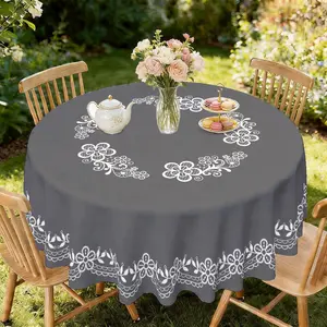 2D Flat Lace Trimmed Round Tablecloth, Kitchen Restaurant Decor, Furniture Protector, Party Decoration, Holiday Gift, Hotel & Home Use