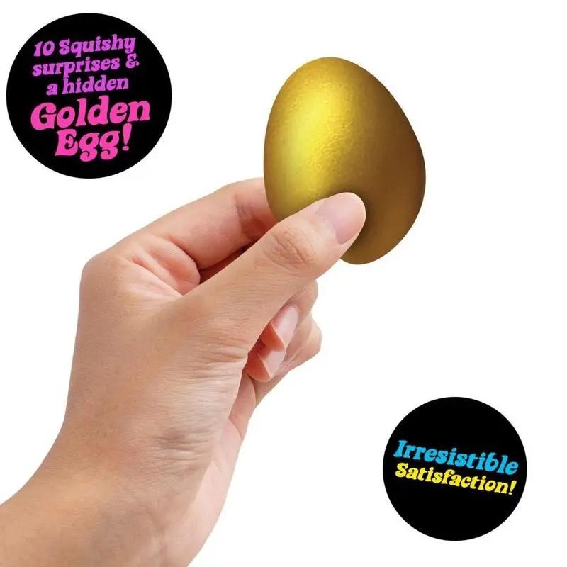 Golden Egg Hunt Easter Bundle - Squishy Easter Fun Set Toys -Various Textures and Fillings - Ages 3 and Up - Bundle of 5 Nice Toys