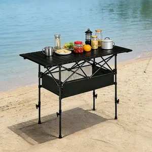 Portable elevated folding camping table, outdoor picnic table for 4–6 people, with storage bag